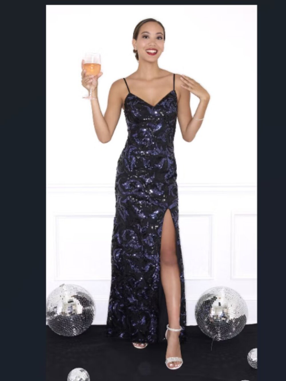 NWT Size 4 Galina Signature David’s Bridal Sequin Mermaid Gown Blue Black